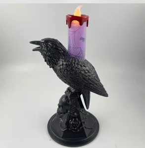 Halloween raven skull LED candle light spooky party night light spooky table decoration detail view