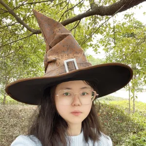 Halloween witch hat wizard costume cosplay party pointed hat with square rhinestone buckle.