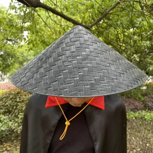 Chapeau Conique Traditionnel en Bambou Tissé pour Danse Dai Accessoire de Spectacle Ethnique Chapeau de Soleil Décoratif pour Adultes Enfants