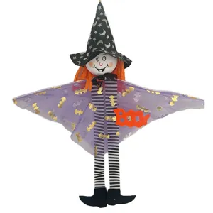 Halloween witch hanging decoration with purple cape and striped legs for party holiday decor