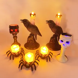 Gothic Halloween Crow Skull LED Candle Light Plastic Spiderweb Electronic Night Lamp For Festive Party Home Table Decoration