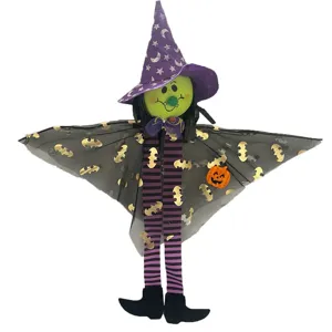 Halloween hanging witch doll decoration spooky party prop with hat and wings for school decor