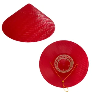 Chapeau conique en bambou rouge pour danse, chapeau de soleil traditionnel asiatique.