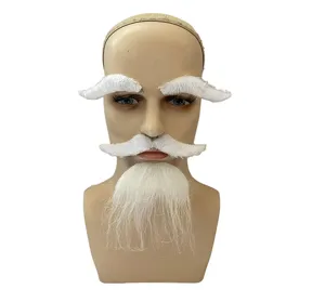 White fake beard and eyebrow set for Santa Claus and party costume role play decoration.