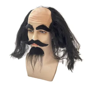 Set di parrucca divertente per costume da festa con calotta pelata, capelli e barba finta.
