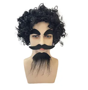 Black curly wig with beard costume set for party cosplay Halloween dress up fun props.
