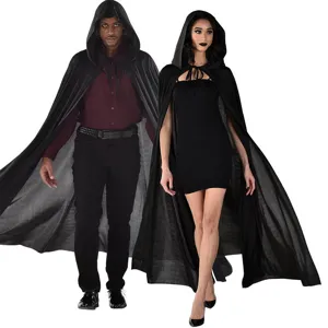 Adult black hooded cloak for Halloween party, cosplay costume and festival performance.
