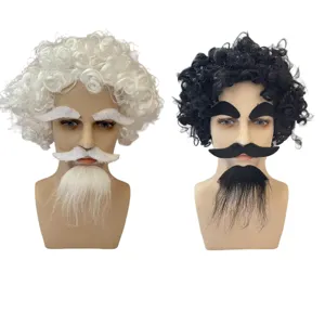 Party costume wig set with curly hair, eyebrows and beard, perfect for festive dress up.