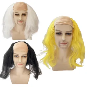 Divertente parrucca calva con capelli lunghi per cosplay, feste in costume ed eventi.