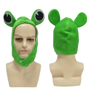 Cute green frog headwear hat with big eyes, funny cartoon costume hat for kids performance.