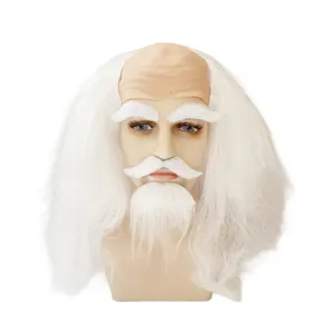 Set parrucca e barba da vecchio capelli bianchi calotta per festa in maschera e cosplay