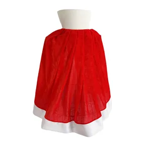 Red and white festival cape detail view, soft fabric texture, holiday costume accessory