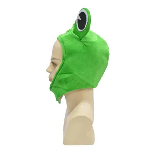 Cute green frog hat with big eyes, funny cartoon animal headgear for kids party performance.