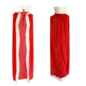 Red and white costume cape with high collar for Halloween, Christmas, and cosplay parties.