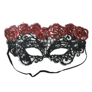 Masque de bal masqué en dentelle noire avec roses rouges pour fêtes d'Halloween