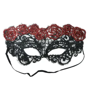 Masque en dentelle noire Halloween Mascarade Fete Sexy Femmes Masque des Yeux avec Roses