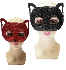 Glitzer Katzen Fuchs Maske Karneval Halloween Kostüm Party Bühne Tier Rot Schwarz Masken
