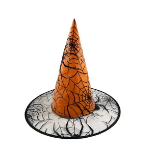 Halloween Heksenhoed Oranje Spinnenweb Tovenaar Muts Feest Kostuum Accessoire Hoofddeksel