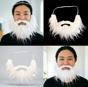 Finta barba e baffi da Babbo Natale bianco accessorio di costume per festa in maschera.