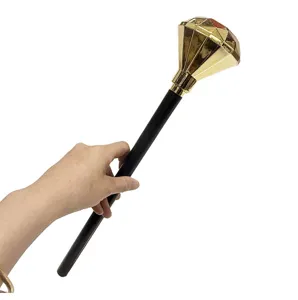 Golden diamond scepter wand detail close up view for Halloween party costume dress up toy prop