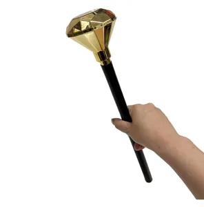 Halloween plastic golden diamond magic wand prop for party costume masquerade handheld display.