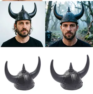 Halloween Casco Cuernos Vikingo Negro Plástico Disfraz Accesorio Fiesta Cosplay Guerrero