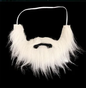 Barba finta da Babbo Natale bianca in pelliccia sintetica con elastico per feste e travestimenti.