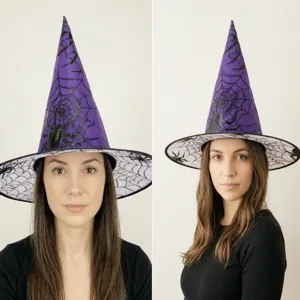 Halloween Heksenhoed Spits Toovenaars Hoed Spinnenweb Patroon Feest Kostuum Accessoire Voor Vrouwen Mannen Verkleed Hoofddeksel
