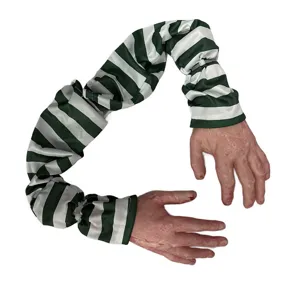 Halloween bloody zombie arm prop, striped sleeve hanging decoration for party decor.