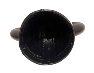 Vista detallada del interior del casco vikingo negro mostrando su estructura interna.
