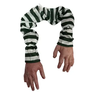 Halloween scary bloody fake hand hanging prop striped sleeve zombie horror party decor item