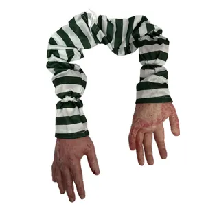 Halloween bloody fake hands props spooky prison stripe arm hanging decoration for party decor