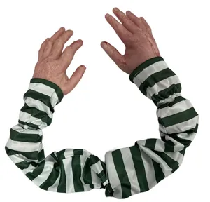 Halloween bloody severed hand props creepy fake arms with green white striped sleeves for party decor