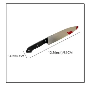 Accesorio de cuchillo de juguete sangriento de plástico de Halloween, tamaño 31cm.