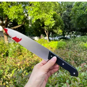 Falso cuchillo sangriento de plástico para disfraz de Halloween, arma de utilería realista.