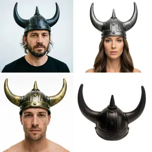 Casco Vikingo con Cuernos Accesorios para Disfraces de Halloween Casco de Guerrero Pirata para Fiesta Adultos de Plástico