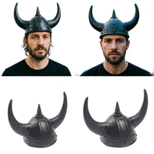 Casco de cuernos vikingo negro disfraz de Halloween fiesta accesorio guerrero