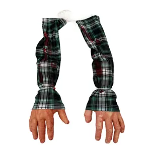 Halloween spooky decoration bloody fake severed arms prop with plaid sleeves for party decor