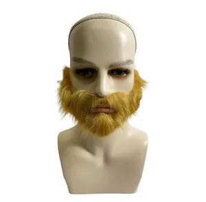 Vista dettagliata di una finta barba bionda completa come accessorio per costume di Halloween.
