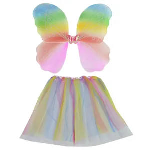 Rainbow butterfly wings and tutu skirt set for kids fairy costume performance wear main