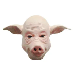 Dettaglio primo piano maschera testa di maiale calva spaventosa, accessorio festa.