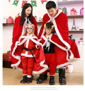 Kerst rood fluweel ouder-kind mantel kostuum set voor familie feestelijke kleding