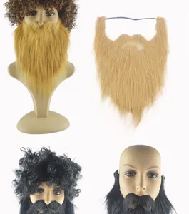 Set parrucca riccia e finta barba per costume da festa per travestimento di Halloween.