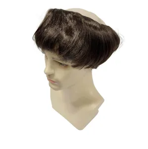 Perruque chauve partielle amusante avec cheveux courts bouclés bruns chapeau fête vue détaillée