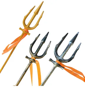 Halloween trident plastic cosplay prop toy weapon featuring orange ribbon decoration detail
