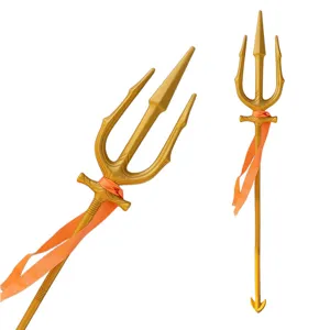 Halloween gold trident toy with orange ribbon cosplay weapon prop party accessory 1pcs