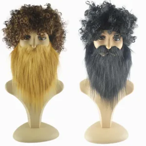 Set di Barba e Baffi Finti Realistici Con Parrucca Riccia per Uomo Festa Cosplay Halloween Carnevale Accessori per Costumi