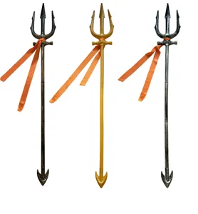 Halloween cosplay trident prop in three colors with orange ribbon, plastic weapon toy.