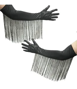 Schwarze lange Fransen-Handschuhe für Damen, sexy Abendparty Bühnenperformance Accessoires