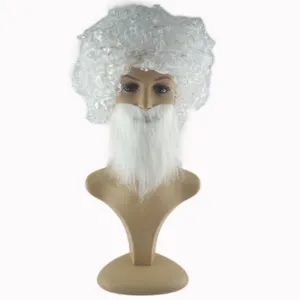 Set parrucca e barba riccia bianca da Babbo Natale per festa in costume e cosplay.